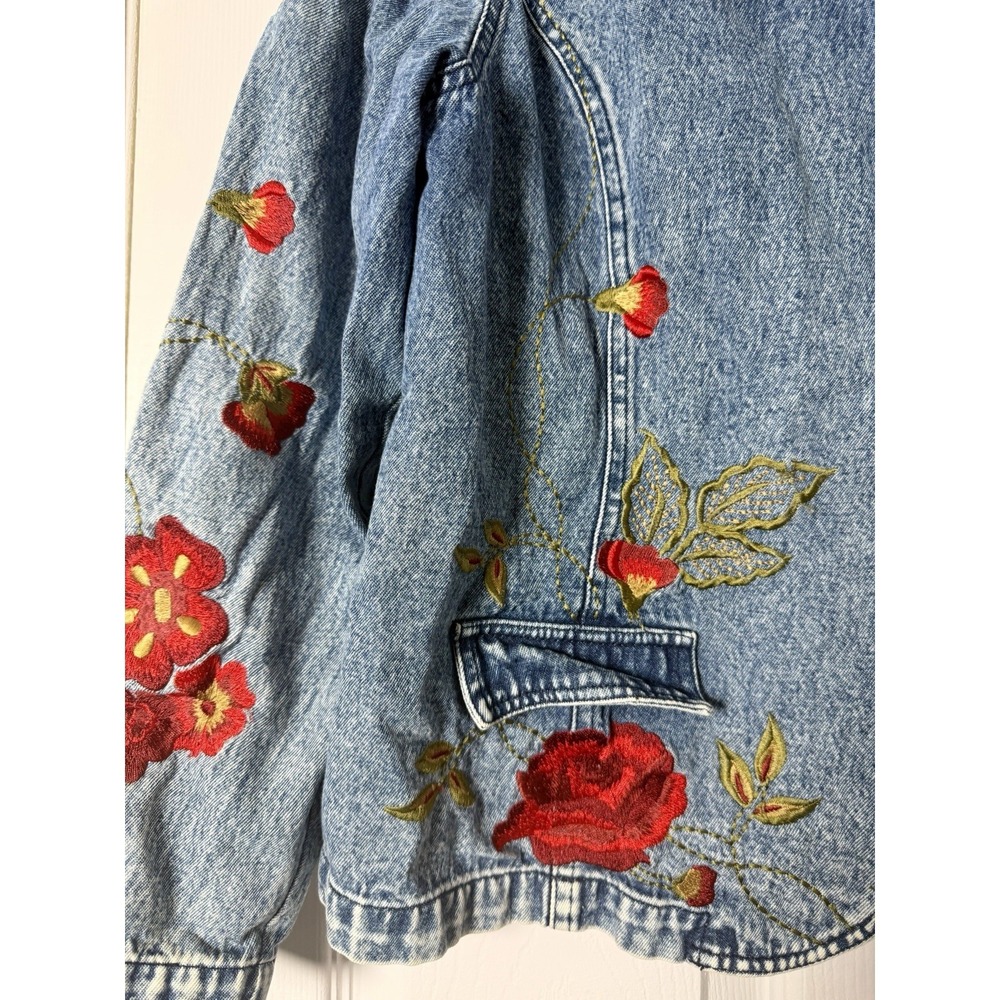 Mirasol Embroidered Denim Blazer Jacket XL Floral Rose Boho Cottagecore Western - Picture 5 of 8